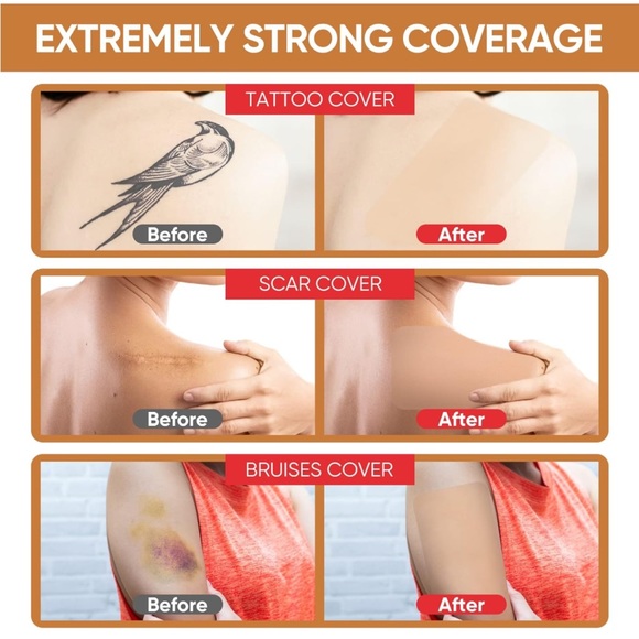 NEW pkg COVERS TATTOOS EVEN ON THE HARD-TO-COVER AREAS TEMPORARY TATTOO COVER - Picture 3 of 15